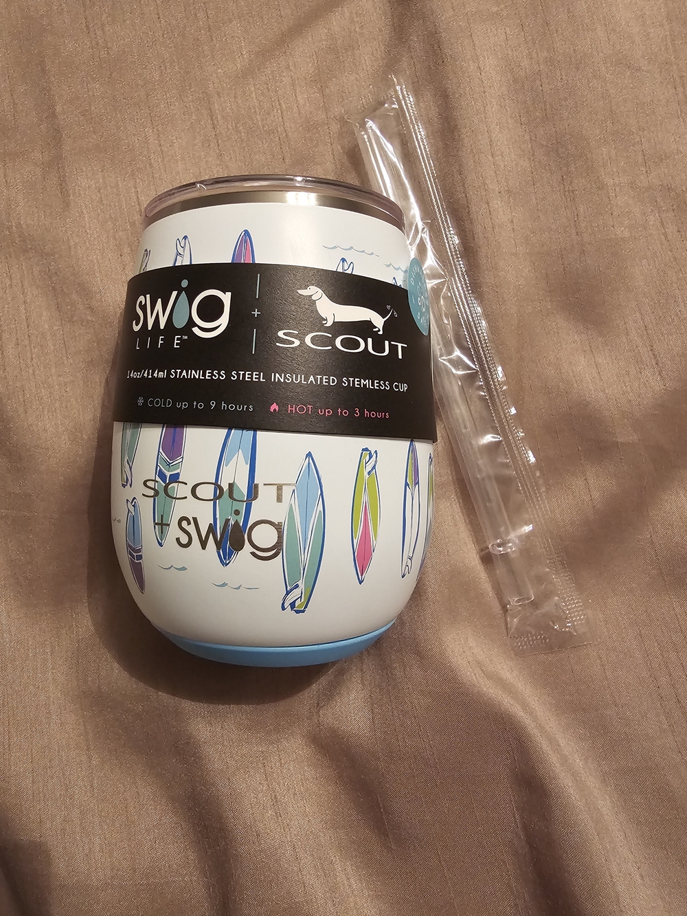 Swig Life Scout Insulated Stemless Tumbler - White with Surfboard Print
